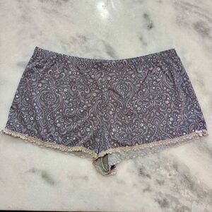 Laura Ashley Womens Pajama Shorties Lace Hem Paisley Gray XL